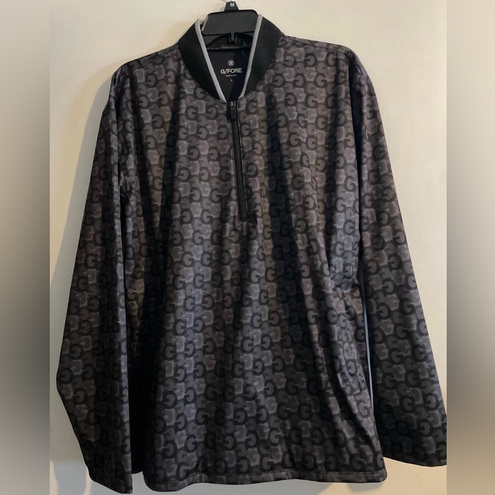 G/Fore GFore Men’s Large Onyx Logo Pop Over Breaker Quarter Zip